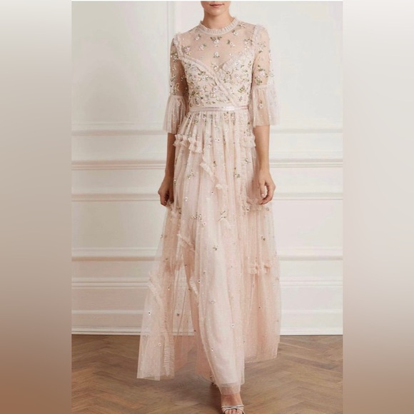 Needle \u0026 Thread | Dresses | Needle Thread Shimmer Ditsy Long Sleeve Gown |  Poshmark